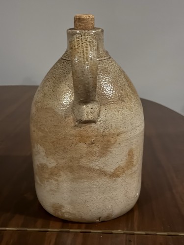Antico vaso brocca ceramica smaltata sale in gres fatto a mano del 1800 con manico timbrato - Foto 2 di 24