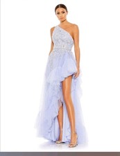 NWT Mac Duggal Embellished One Shoulder Ruffle Hem Open Back Asymmetrical 10