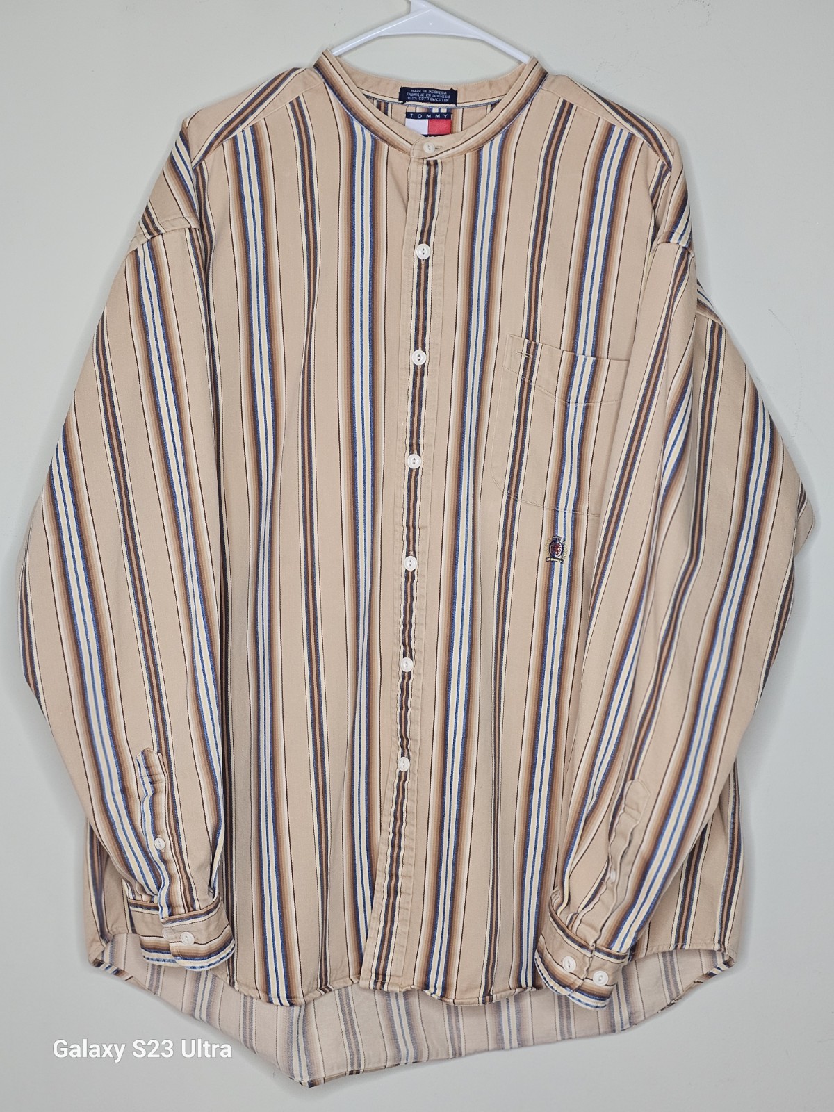 Tommy Hilfiger Striped Button-Up Shirt Men’s XL Long Sleeve Cotton Beige