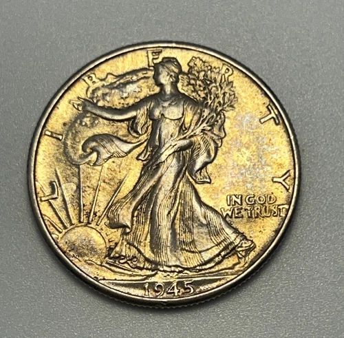 1945 Walking Liberty Half Dollar UNC Uncirculated Toned Toning Philadelphia