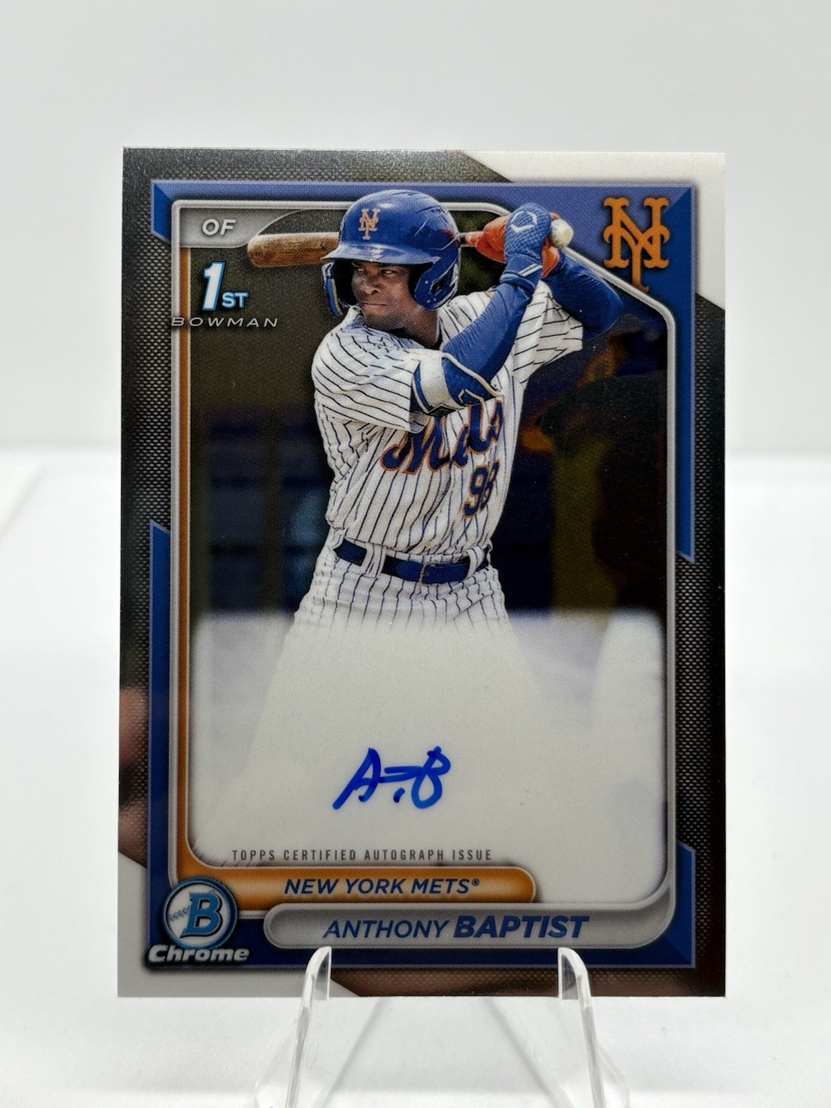 ANTHONY BAPTIST 2024 BOWMAN CHROME 1ST BLUE REFRACTOR METS AUTO /150 Q4034