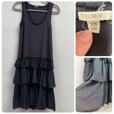 J. Crew Gray Blue Sleeveless Tier Ruffle Dress Dropwaist XS Fairy Goth Boho