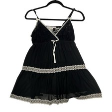 Vintage Linea Donatella Womens Black and White Lace Babydoll Chimse Size Small