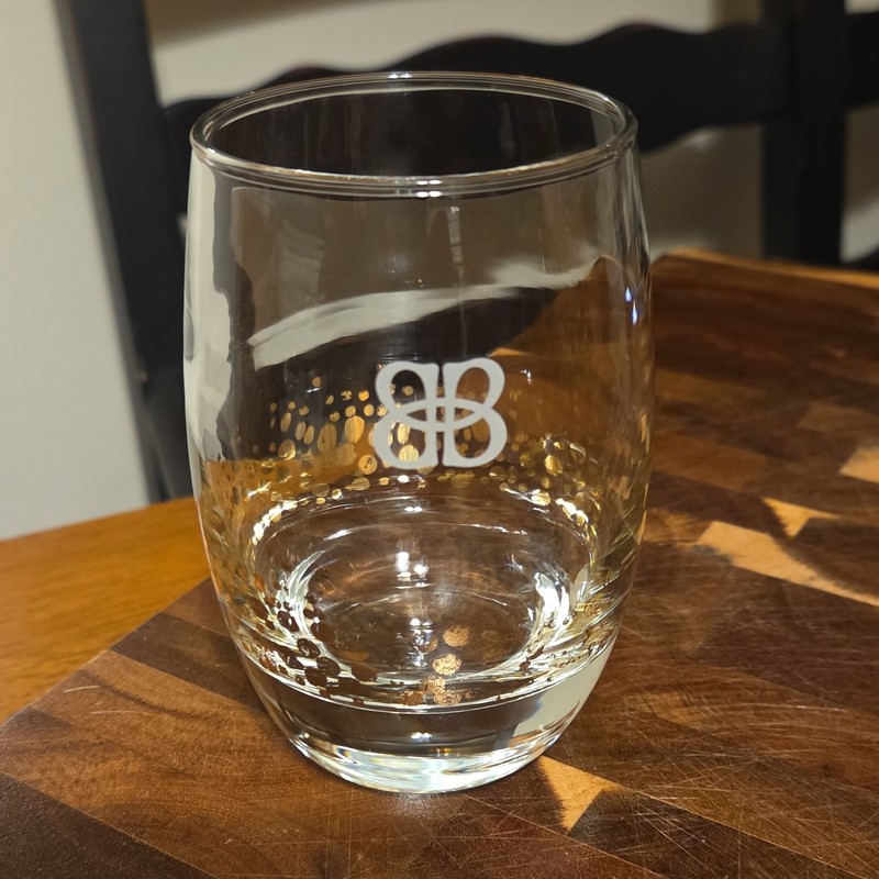 Vintage Baileys Irish Cream Gold Confetti Dot Lowball Rocks Glass Etched BB Logo