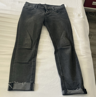 Marc O'Polo Damen Jeans W27 L32 Schwarz Gerade Fransen Mittlere Waschung Denim