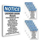 Laundry Room Rules For Residents OSHA Notice Sign Metal, Decal - 5 or 10 Pack
