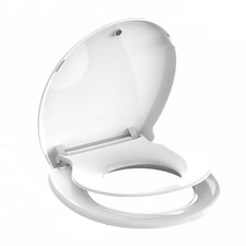 Round Toilet Seat with Built-In Toddler Seat, Soft with toddler seat White