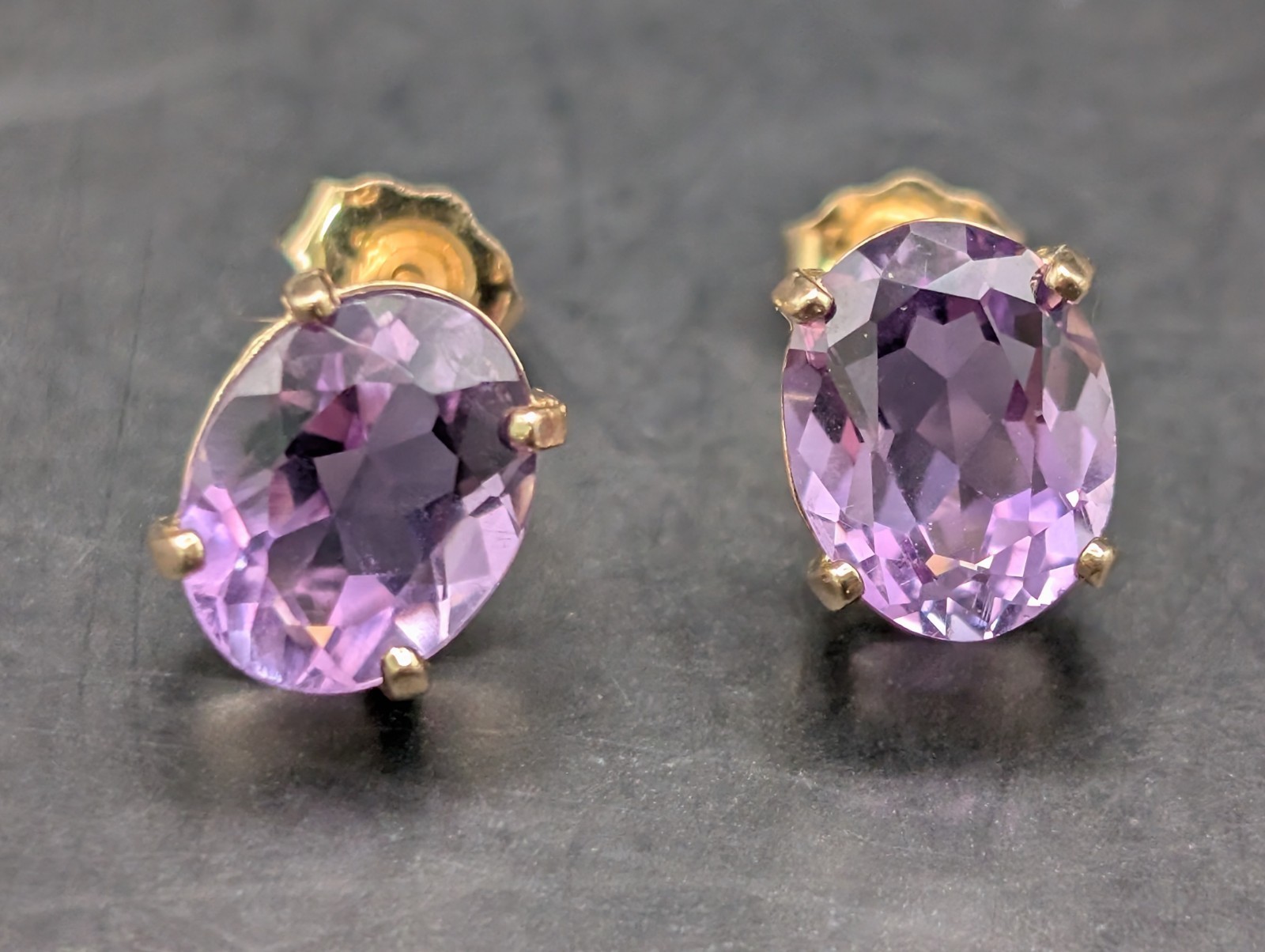 🔥 14K SOLID YELLOW GOLD AMETHYST POST STUD EARRI… - image 1