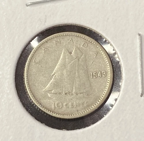 1943 Canada 10 Cents Dime 0.8000 Silver ASW 0.06 Oz Coin Free Shipping