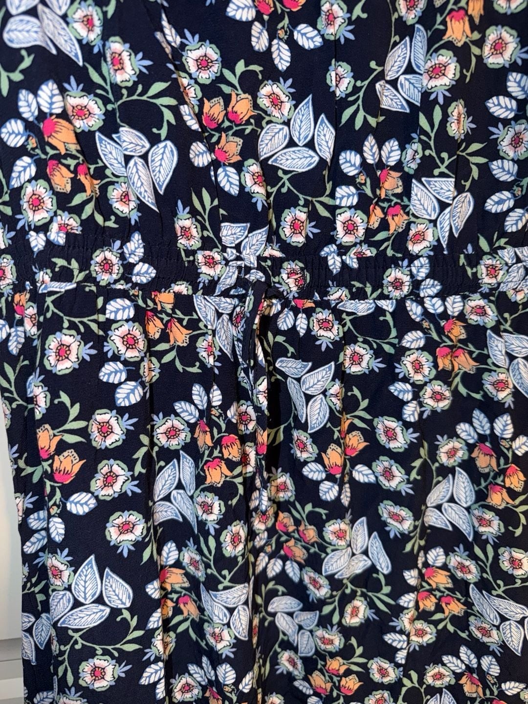 LOFT Petites Floral Print Cap Sleeve Ruffled Hem Mini Dress Navy SP, photo 4