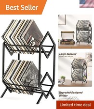 2-Tier-Vinyl-Record-Storage-Holder With Dividers, 200 LPs Albums Storage Rack...