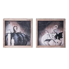 Transpac Paper/MDF Black & White Creepy Pumpkin Wall Art 2 Asst