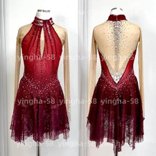 Ice Figure Skating Dress Rhythmic Gymnastics Twirling Competition red dyeing