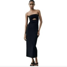 NWT Zara Strapless Black Cut-out Midi Dress Women’s Size XS