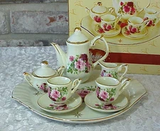 Vintage Mini Tea Set Roses Gold Trim Porcelain 10 Piece Classic Treasures Box