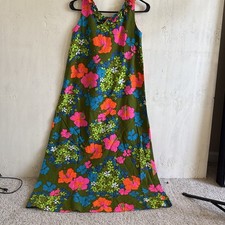 Vintage Hawaiiana Dress Retro Bright Multi Color Print