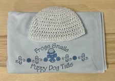 Baby Shower Gift Set Boy Blanket w Frogs Snails Puppy Dog Tails  Hand Knit Hat