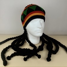 Jamaican Inspired Rasta Beanie With Dreads Hat Sewn In Braids Unisex Peace Love