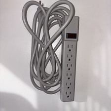 Compucessory Power Strip 6 Outlet Built-in Circuit Breaker 15' Cord Gray 55157
