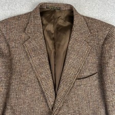 VINTAGE Harris Tweed Wool Blazer Sport Coat 44R Mens Brown Preppy Jacket