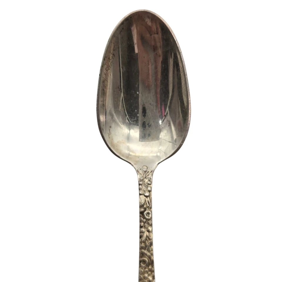 Cuchara Stieff Rose de plata de ley con monograma EB Foto 3 de 4