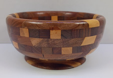 Handmade Wooden Bowl With Inlaid Pieces 5 Inch Turned Wood Decorative Bowl