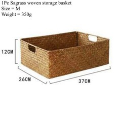 Image of Vintage Woven Seagrass Storage Basket Natural Rattan Style Home Organizer