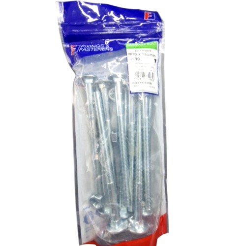 Fixings Carriage Bolts M10 x 150mm Zinc Plated Pack of 10