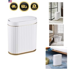 Bathroom Trash Can with Lid, 2 Gallon, Motion Sensor, White Gold