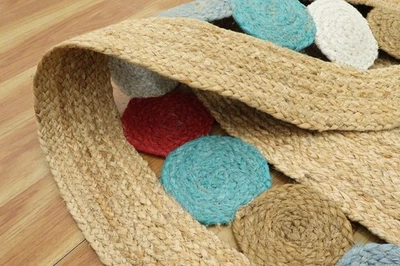 Tapis Ovale En Jute Beige Tissé À La Main Pour Salon Et Patio - Photo 1/4