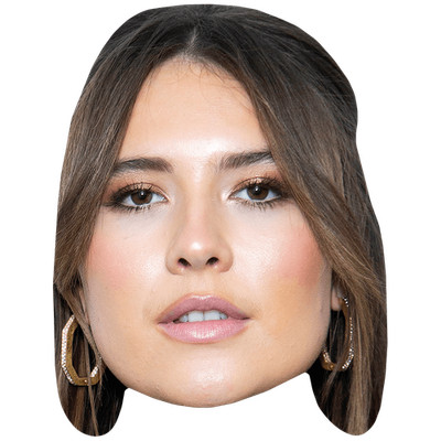 Amelia Webb (braune Haare) großer Kopf. Größer als das Leben Maske.