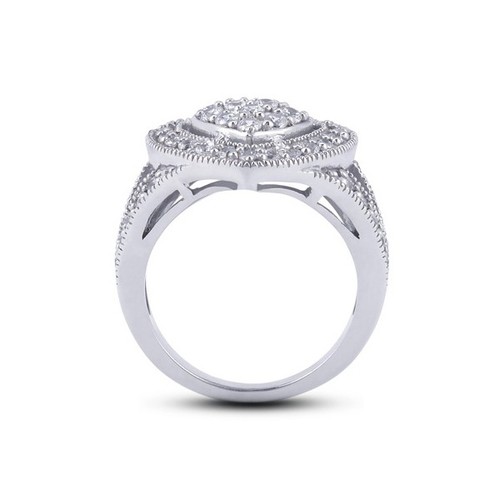 Anillo fino con halo de diamantes de corte redondo de 0,86 ctw F/VS2 con halo de oro blanco - Imagen 3 de 4