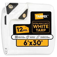 TARPEX - 12 Mil White Extra Heavy Duty Poly Tarp 6' x 30'