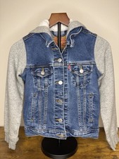 Levis Girls Hooded Jean Hybrid Trucker Jacket Size Extra Small Denim Blue