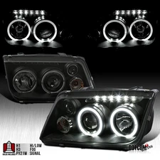 Fit 1999-2005 VW Jetta Bora Mk4 LED Halo Projector Headlights Lamps Black Smoke