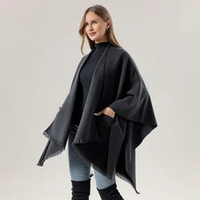 Women's Elegant Shawl Wrap Poncho Sweater Cape Warm Travel Shawl for Fall Winter