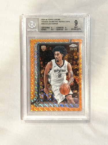 2025 Topps Chrome Basketball Geometric Orange Refractor Dylan Harper #252 PSA 9