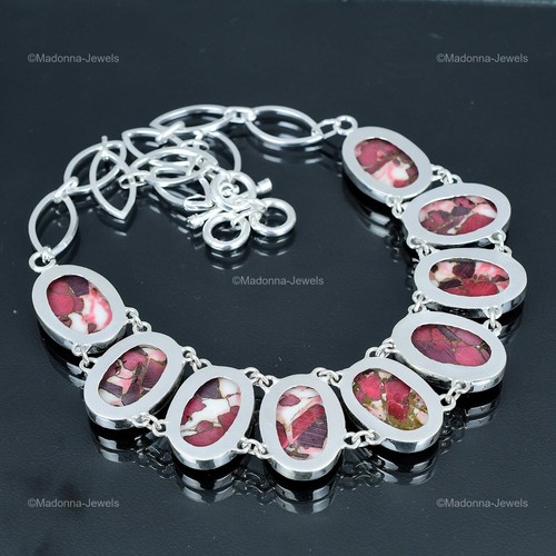 Sterling Silver Kingman Red Mohave Copper Turquoise Stone Chain Necklace Jewelry - Picture 6 of 11