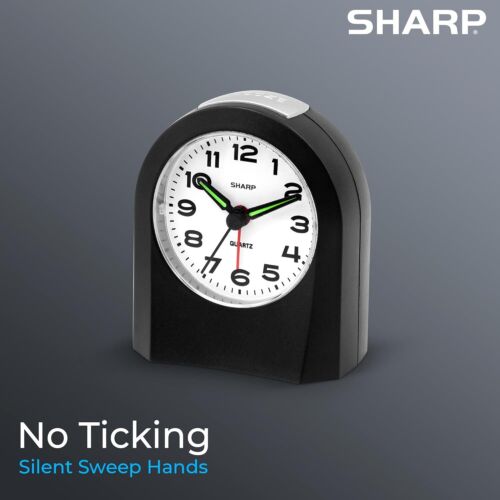 Small Battery Operated Analog Alarm Clock Silent No Ticking Lighted on Demand a - Picture 2 of 2