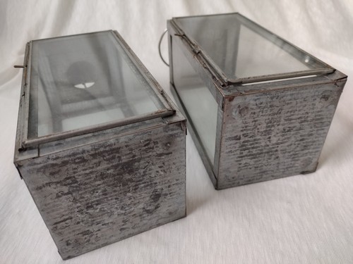 Vintage Metal Tea Light Votive Candle Holder Lantern Metal/Glass 26cm 1.5kg Pair - Picture 9 of 19