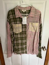 Womens ee:some Long Sleeve Button Up Shirt Patchwork L - NEW