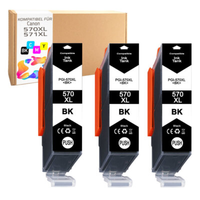 3er BLACK-Set XL ersetzt PGI-570 für Canon Pixma MG 7752 + Chip und Video