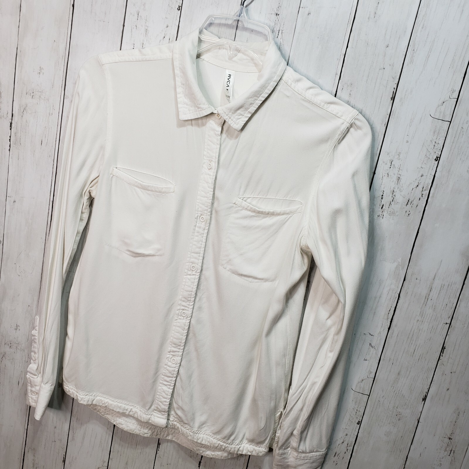 RVCA Women's White Button Down Collared Shirt Blo… - image 2