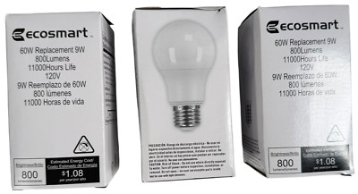 3x Ecosmart 60W Replacement 9W Bulb 800 Lumens 11,000 Hours Life 120V