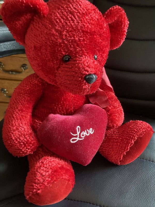 Vintage Russ International Plush Red Chenille Valentines Love Heart Teddy Bear 