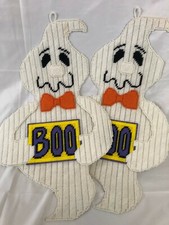 Vintage 2 Boo Ghosts Halloween Wall Hanging Plastic Canvas Pattern Kit 13" x 22"