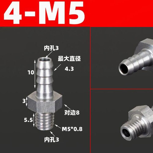 Stainless Steel Male Thread Barb Hose Tail Pagoda Joint Pipe Fitting Connectors - Picture 12 of 48