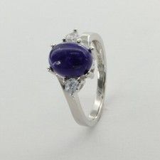 Size 7 - BLUE LAPIS LAZULI Ring with 2 CZs - 925 STERLING SILVER Rhodium 117e