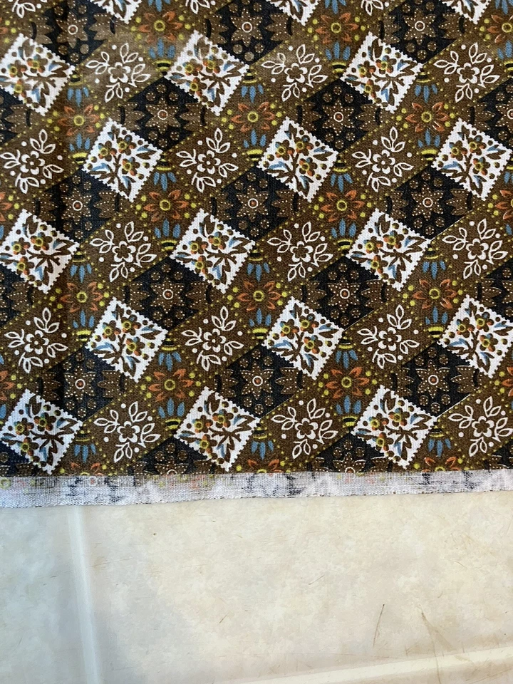 Vtg 1/3 yard Sewing Fabric Brown Patchwork Floral Block Concord Calico - Image 2 of 4