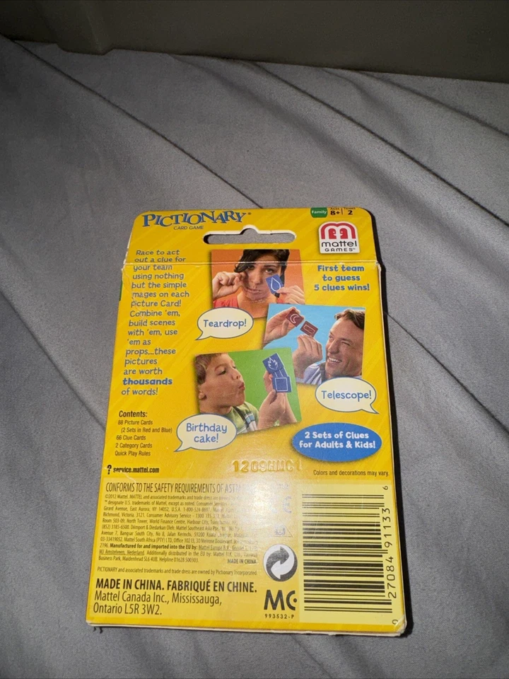 PICTIONARY Family Card Game Travel Size Take Along 2 Teams Age 8+ from Uno V M49 - Image 2 of 2